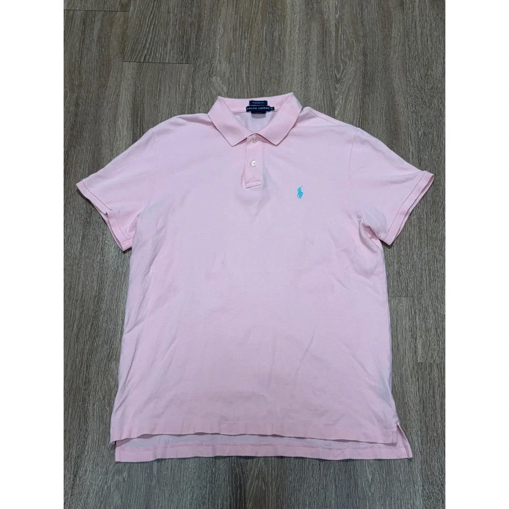 Ralph Lauren Mens Classic Fit Pink Polo Shirt Turquoise Pony XL Vintage Cotton